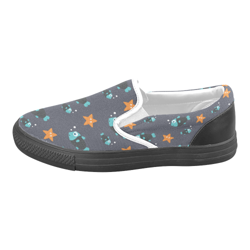 Blue fish and starfish   - sea and fish Men's Unusual Slip-on Canvas Shoes (Model 019)