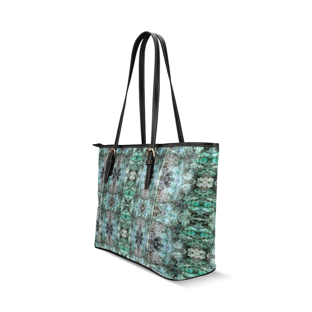 Green Black Gothic Pattern Leather Tote Bag/Small (Model 1640)
