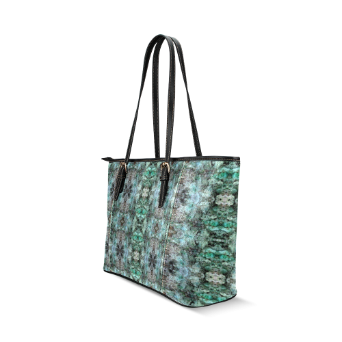 Green Black Gothic Pattern Leather Tote Bag/Small (Model 1640)