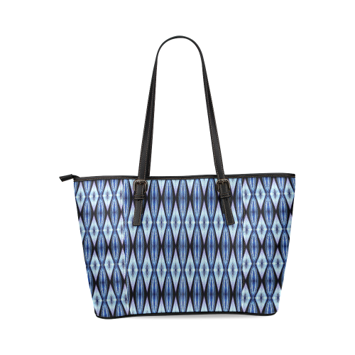 Blue White Diamond Pattern Leather Tote Bag/Small (Model 1640)
