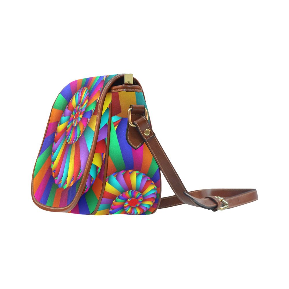 Rainbow Spiral Cool Abstract Fractal Art Saddle Bag/Small (Model 1649) Full Customization