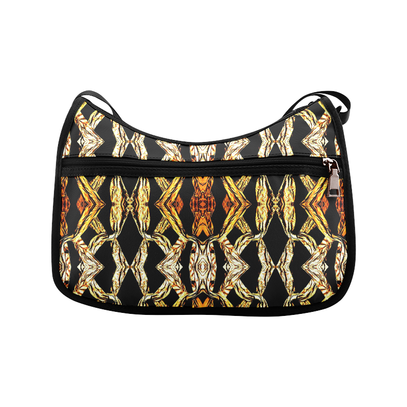Elegant Oriental Pattern Black Gold Crossbody Bags (Model 1616)