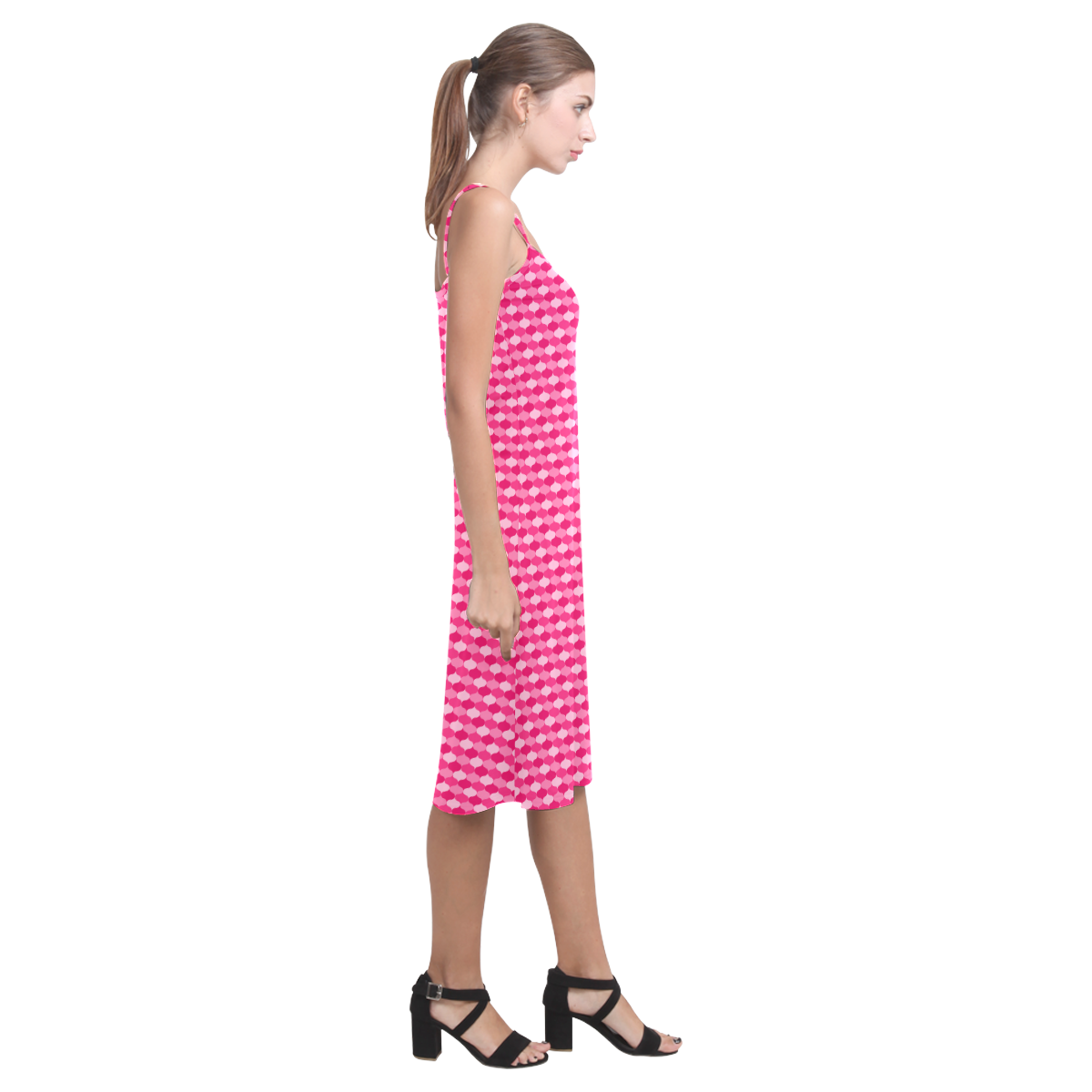 Pink Retro Lozenge Pattern by ArtformDesigns Alcestis Slip Dress (Model D05)