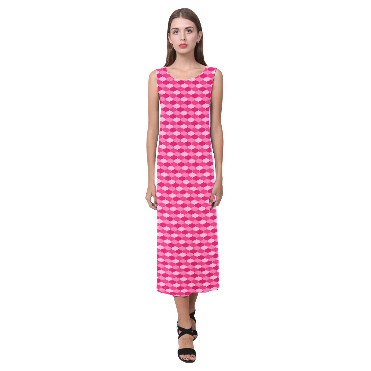 Pink Retro Lozenge Pattern by ArtformDesigns Phaedra Sleeveless Open Fork Long Dress (Model D08)