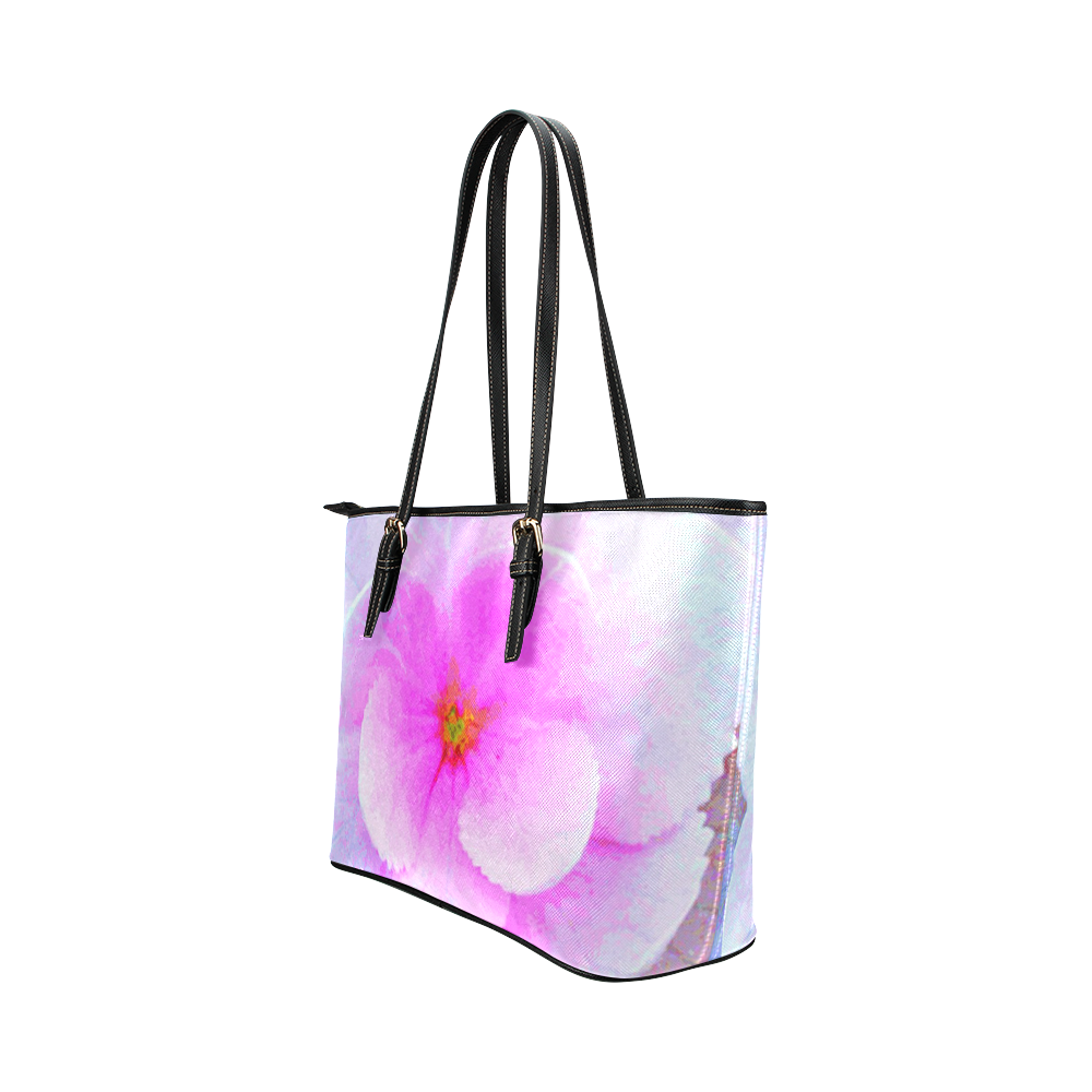 Beautiful Pink White Hydrangea Flower Art Leather Tote Bag/Large (Model 1651)