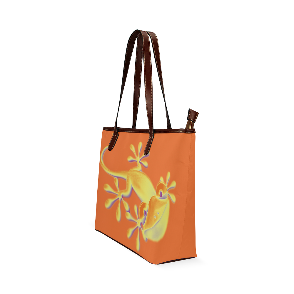 FUNNY SMILING GECKO yellow orange violet Shoulder Tote Bag (Model 1646)