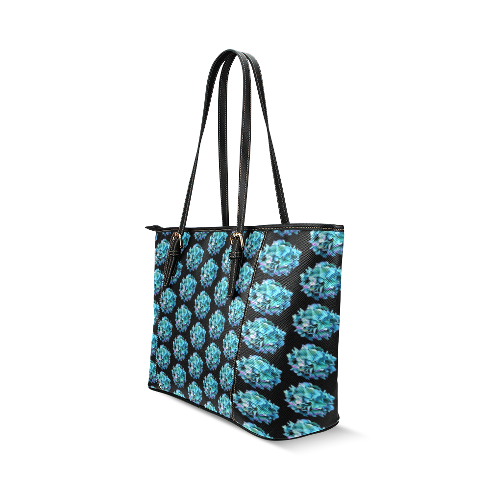 Green Blue Hydrangea Pattern Leather Tote Bag/Small (Model 1640)