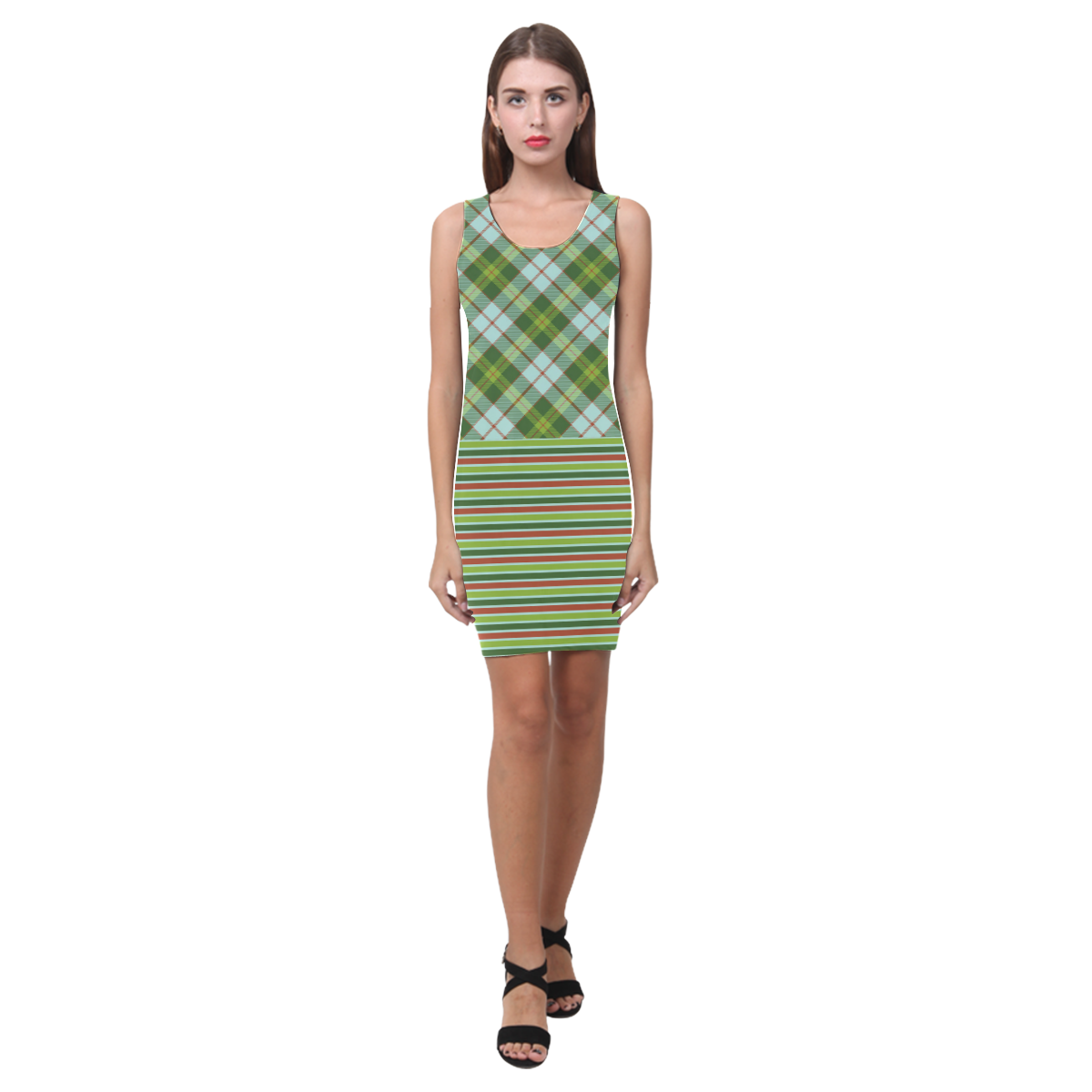 Beet Fields Plaid & Stripe by Aleta Medea Vest Dress (Model D06)