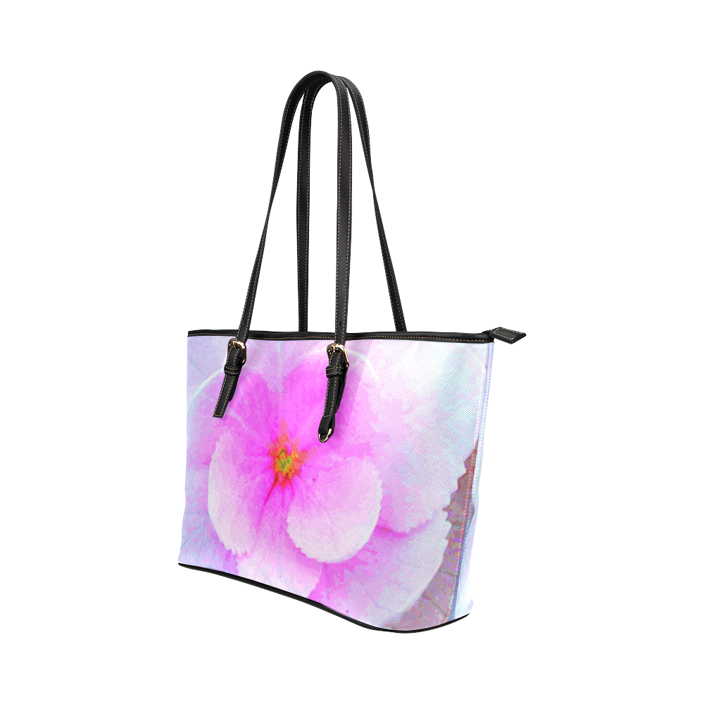 Beautiful Pink White Hydrangea Flower Art Leather Tote Bag/Small (Model 1651)