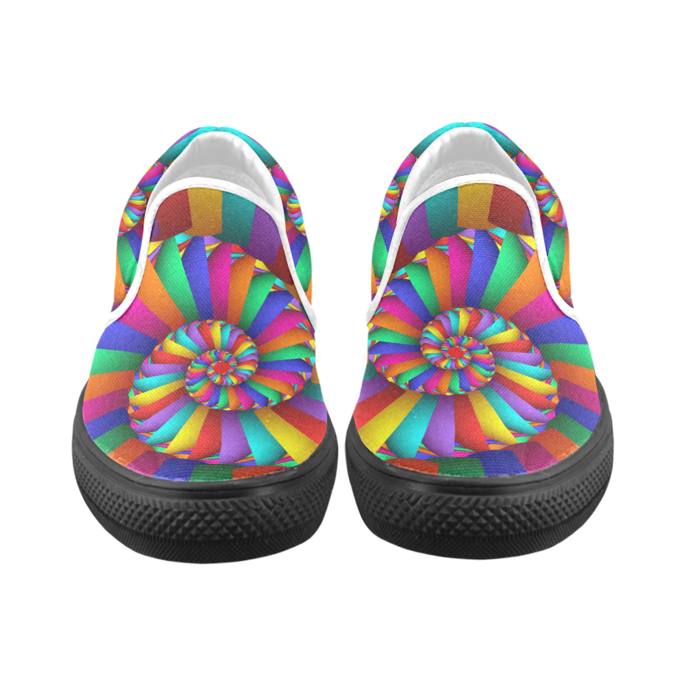 Rainbow Spiral Cool Abstract Fractal Art Women's Unusual Slip-on Canvas Shoes (Model 019)