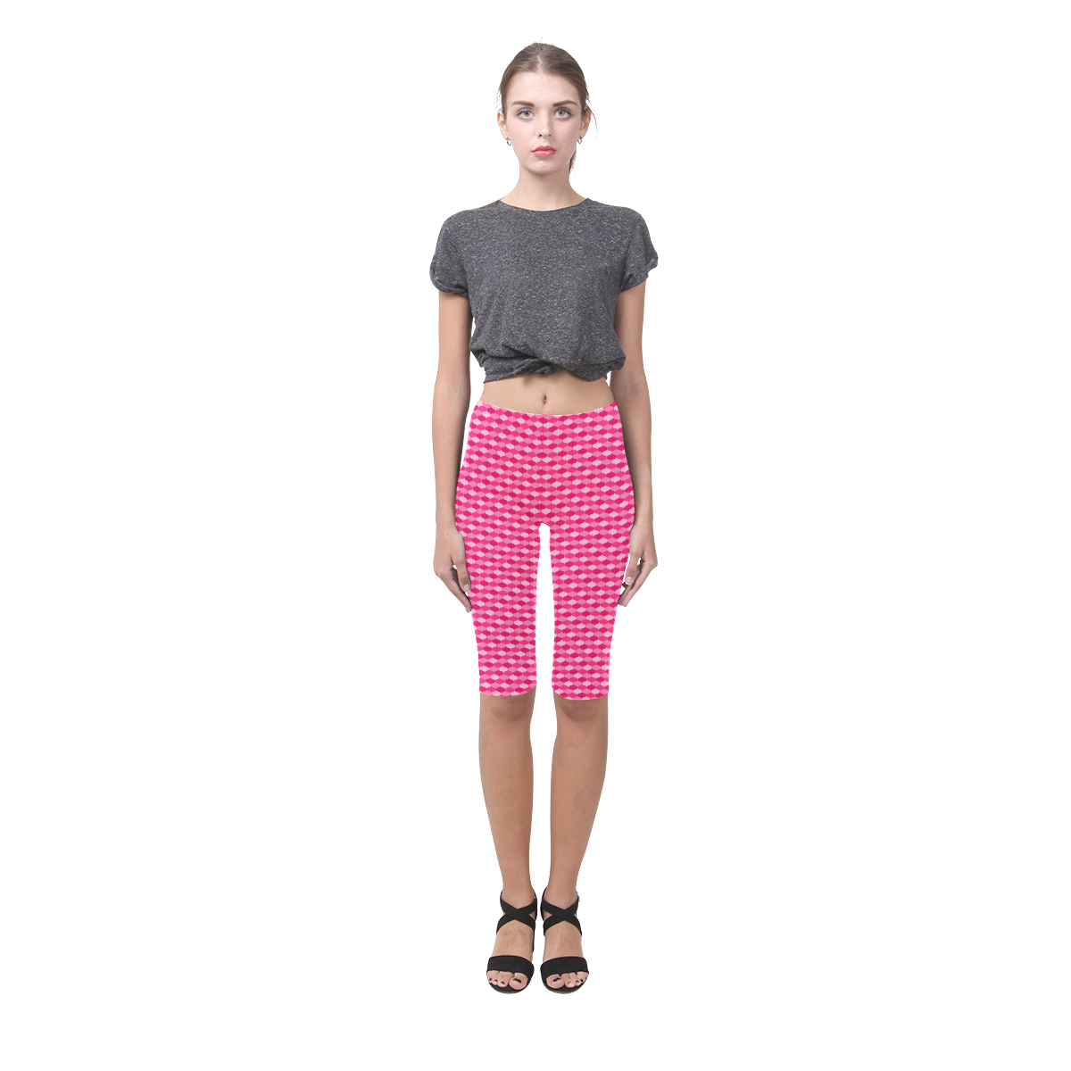 Pink Retro Lozenge Pattern by ArtformDesigns Hestia Cropped Leggings (Model L03)