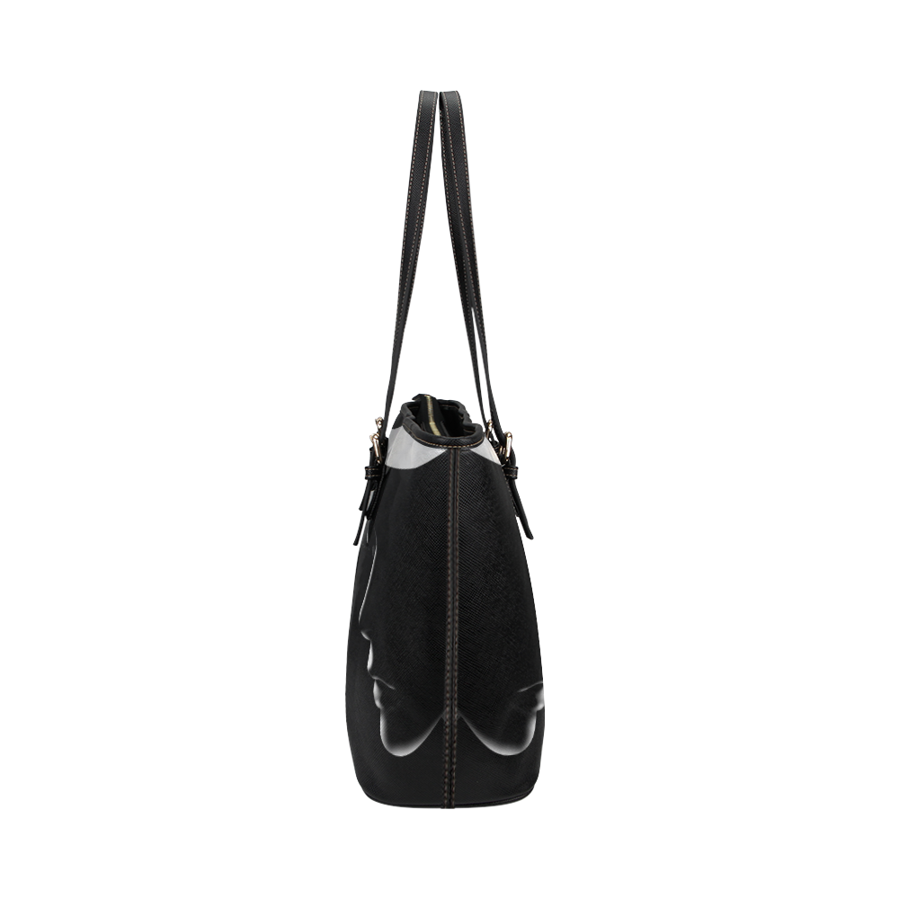 Black Chaos Leather Tote Bag/Small (Model 1651)