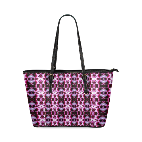 Purple White Flower Abstract Pattern Leather Tote Bag/Small (Model 1640)