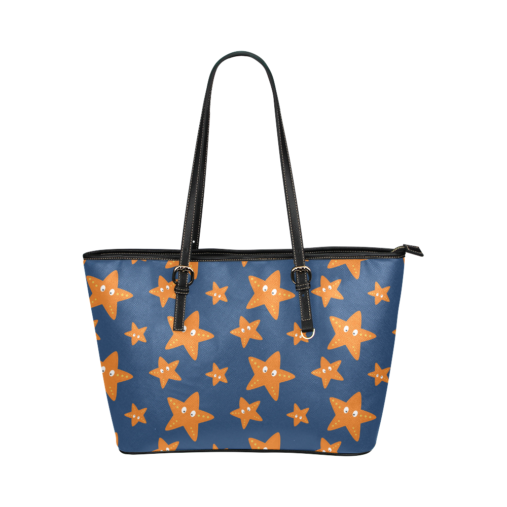 Cute starfish   - cute and sea Leather Tote Bag/Large (Model 1651)