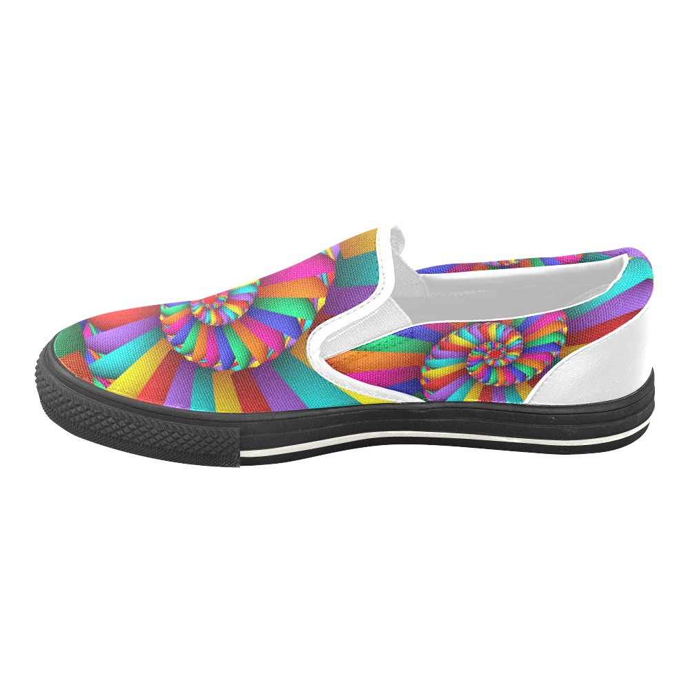 Rainbow Spiral Cool Abstract Fractal Art Women's Unusual Slip-on Canvas Shoes (Model 019)