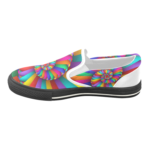 Rainbow Spiral Cool Abstract Fractal Art Women's Unusual Slip-on Canvas Shoes (Model 019)