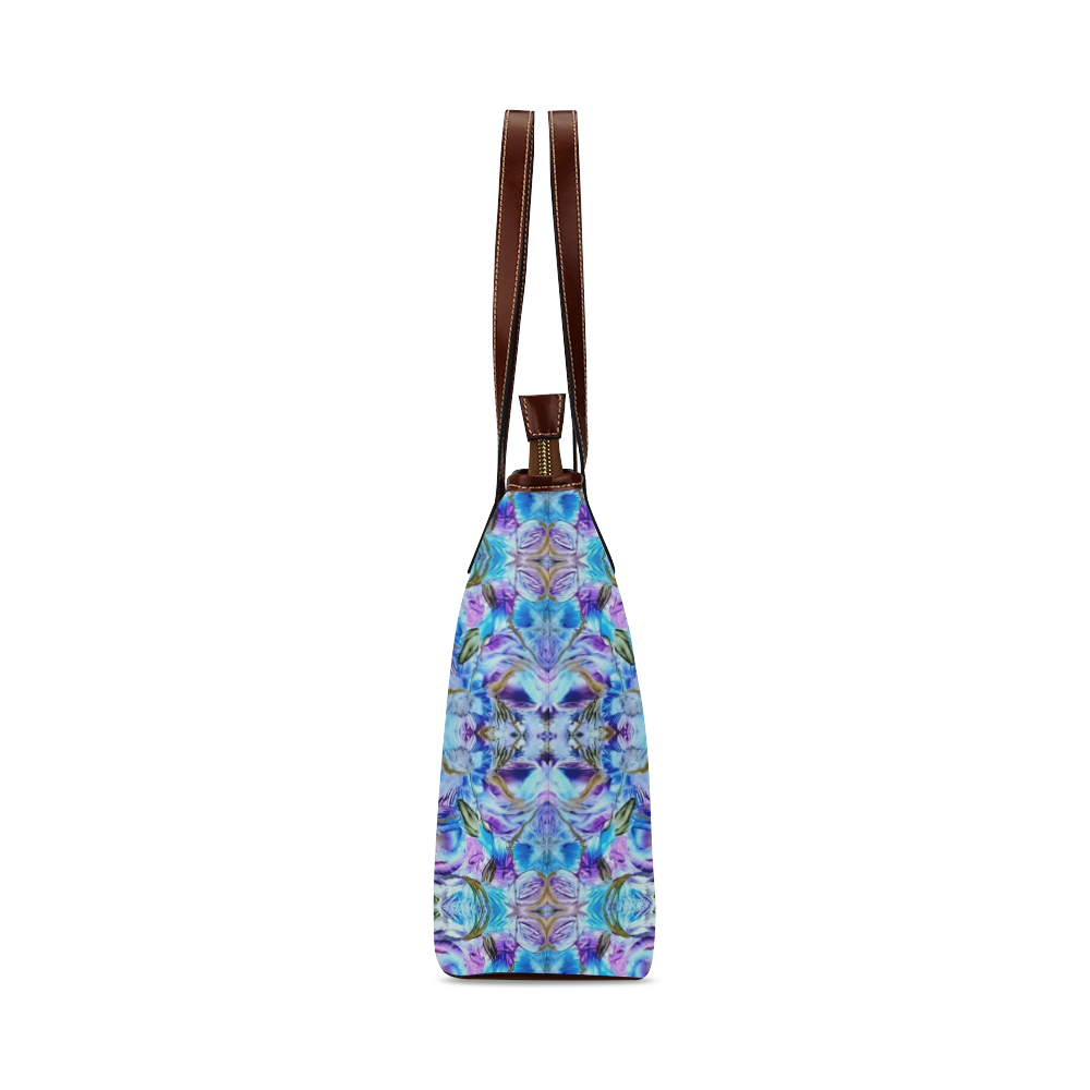 Elegant Turquoise Blue Flower Pattern Shoulder Tote Bag (Model 1646)