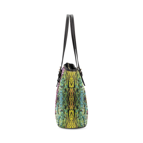 Abstract, Yellow Green, Purple, Leather Tote Bag/Small (Model 1640)