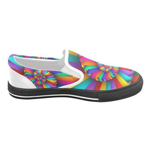 Rainbow Spiral Cool Abstract Fractal Art Women's Unusual Slip-on Canvas Shoes (Model 019)