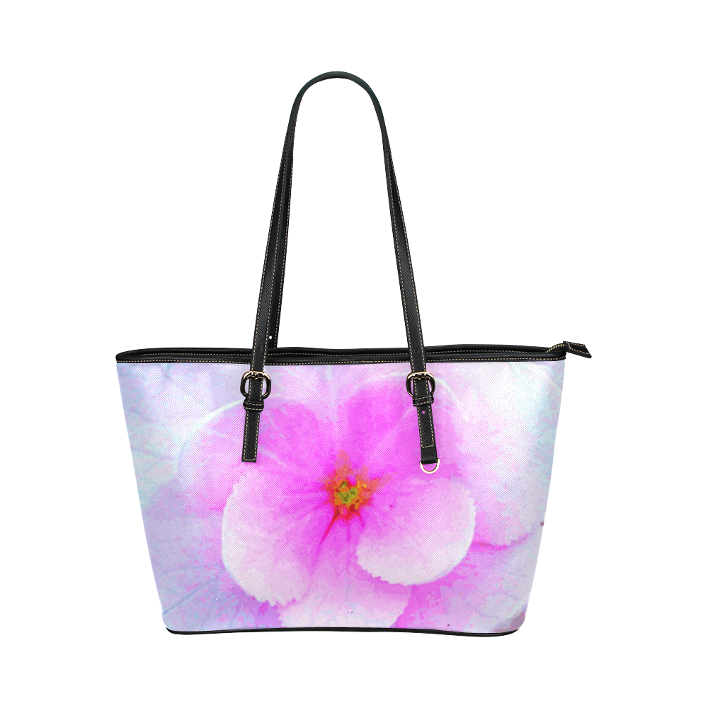 Beautiful Pink White Hydrangea Flower Art Leather Tote Bag/Small (Model 1651)