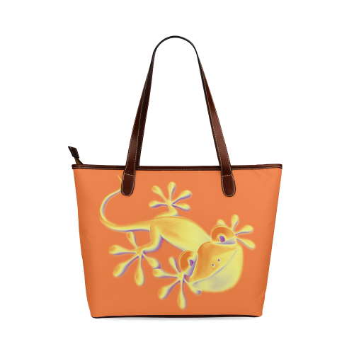 FUNNY SMILING GECKO yellow orange violet Shoulder Tote Bag (Model 1646)