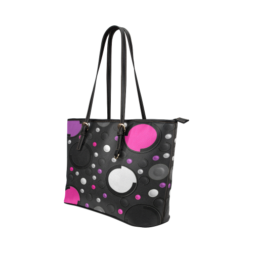 Pink Purple Circles Leather Tote Bag/Small (Model 1651)