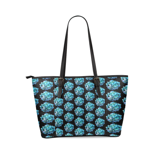 Green Blue Hydrangea Pattern Leather Tote Bag/Small (Model 1640)
