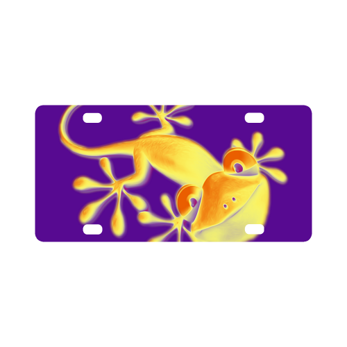 FUNNY SMILING GECKO yellow orange violet Classic License Plate