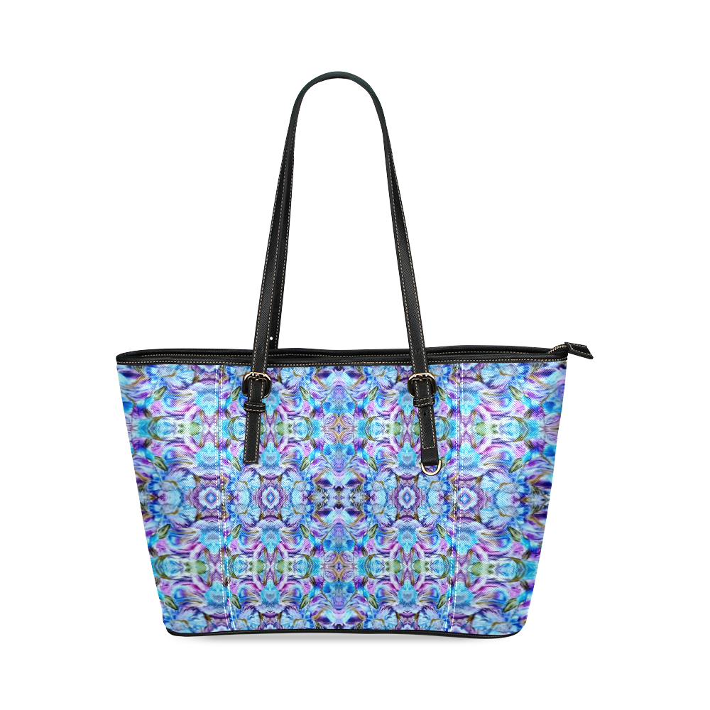 Elegant Turquoise Blue Flower Pattern Leather Tote Bag/Small (Model 1640)