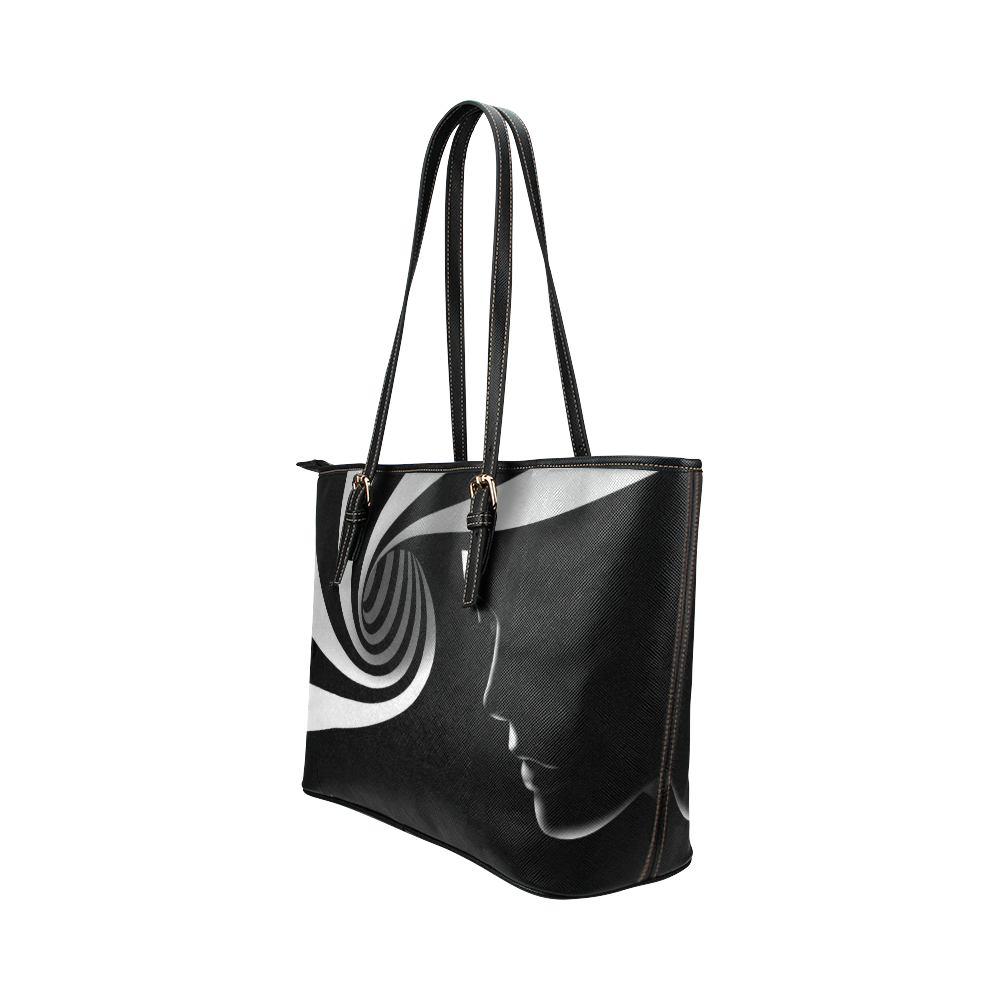Black Chaos Leather Tote Bag/Small (Model 1651)