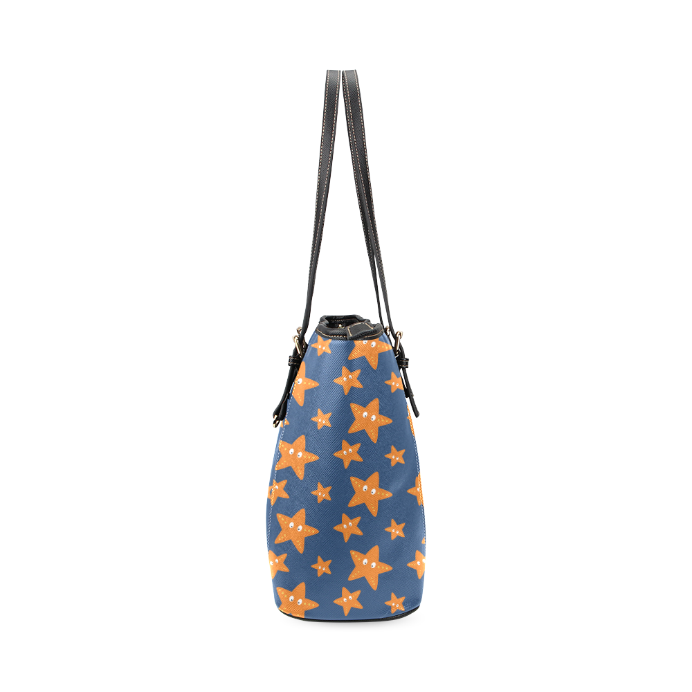 Cute starfish   - cute and sea Leather Tote Bag/Small (Model 1640)