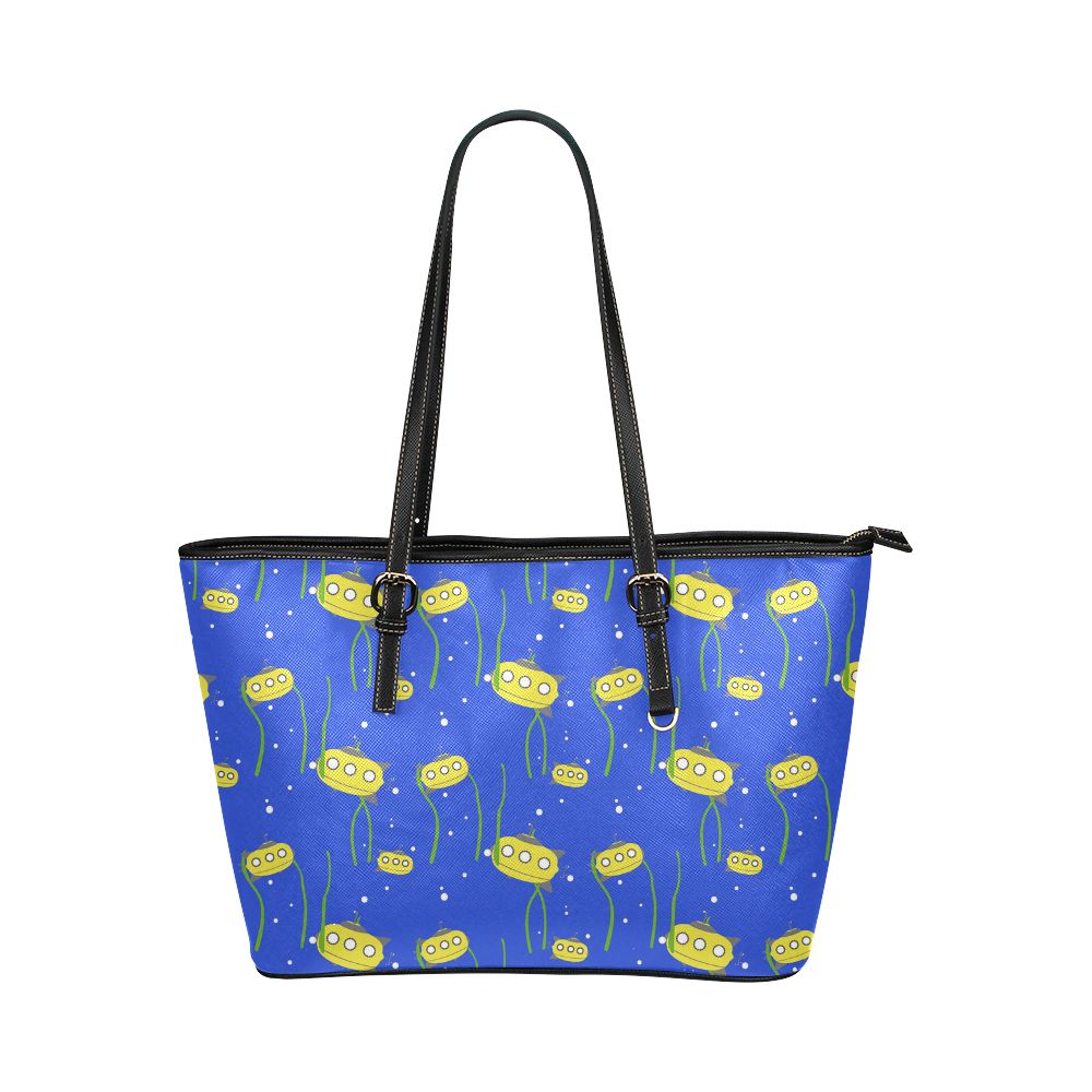 Yellow small submarine   - cartoon and yellow Leather Tote Bag/Small (Model 1651)