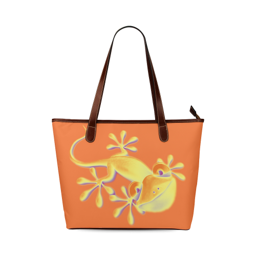 FUNNY SMILING GECKO yellow orange violet Shoulder Tote Bag (Model 1646)