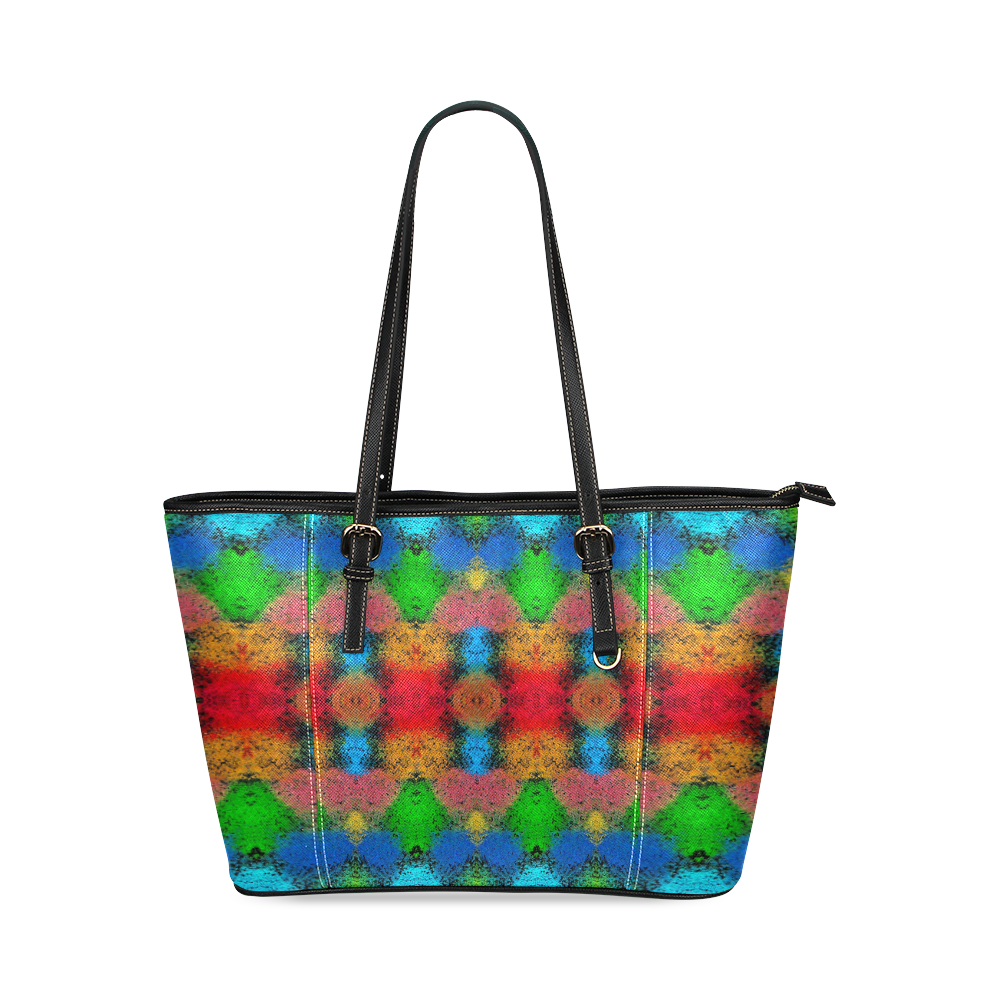 Colorful Goa Tapestry Painting Leather Tote Bag/Small (Model 1640)