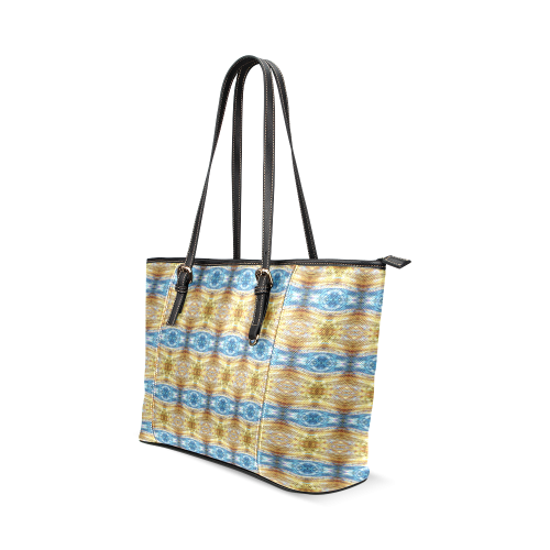 Gold and Blue Elegant Pattern Leather Tote Bag/Small (Model 1640)