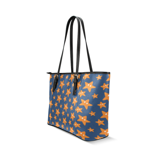 Cute starfish   - cute and sea Leather Tote Bag/Small (Model 1640)