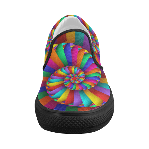 Rainbow Spiral Cool Abstract Fractal Art Women's Slip-on Canvas Shoes (Model 019)