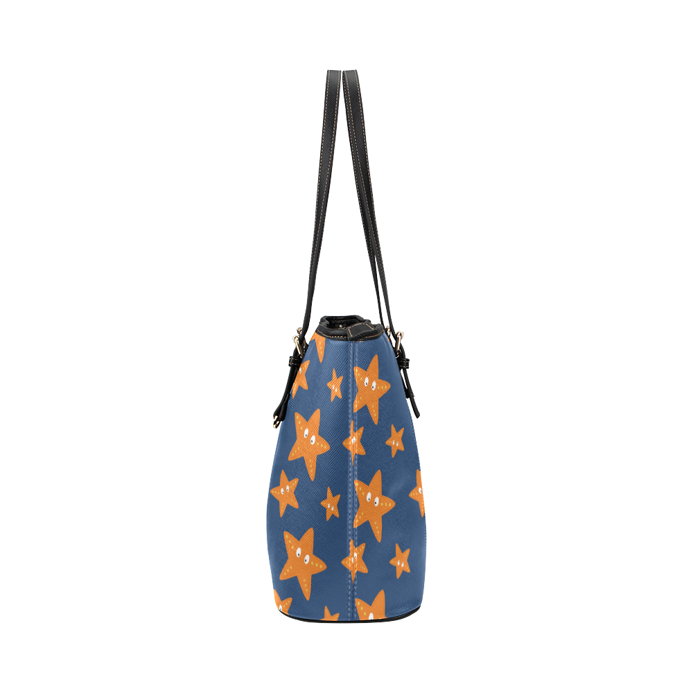 Cute starfish   - cute and sea Leather Tote Bag/Small (Model 1651)
