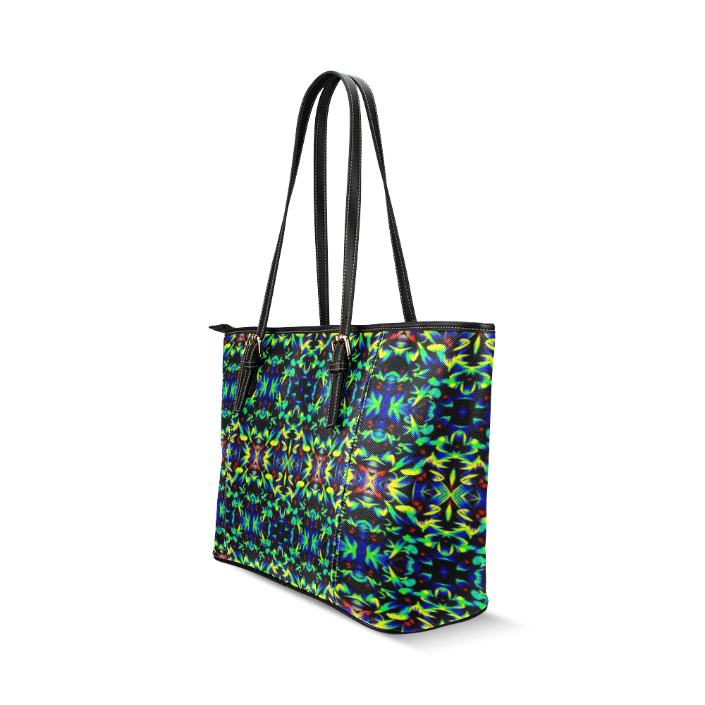 Cool Green Blue Yellow Design Leather Tote Bag/Small (Model 1640)