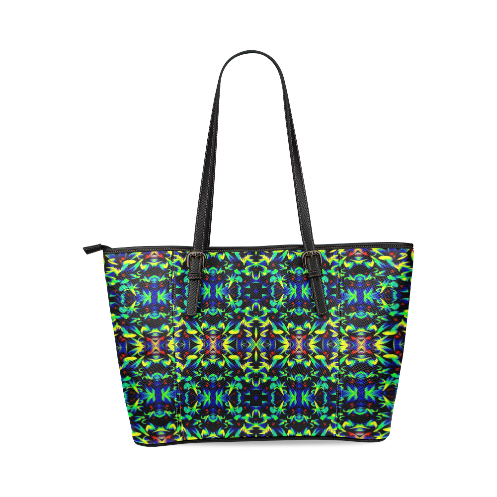 Cool Green Blue Yellow Design Leather Tote Bag/Small (Model 1640)
