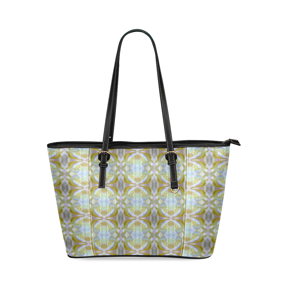 White Yellow  Pattern Leather Tote Bag/Small (Model 1640)
