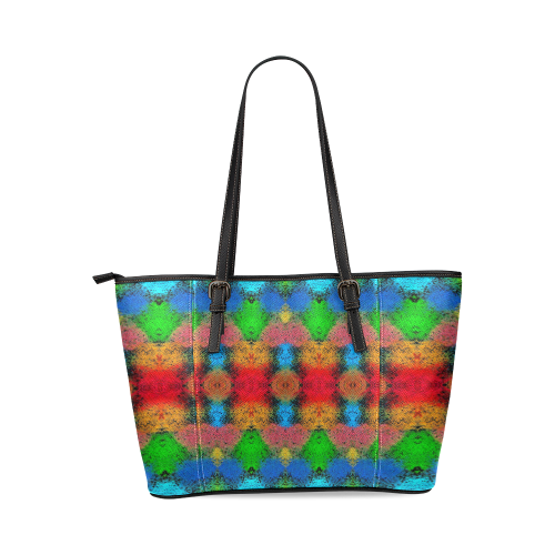 Colorful Goa Tapestry Painting Leather Tote Bag/Small (Model 1640)