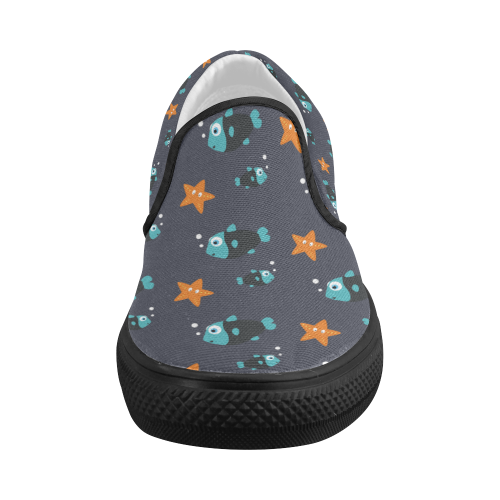 Blue fish and starfish   - sea and fish Women's Slip-on Canvas Shoes (Model 019)