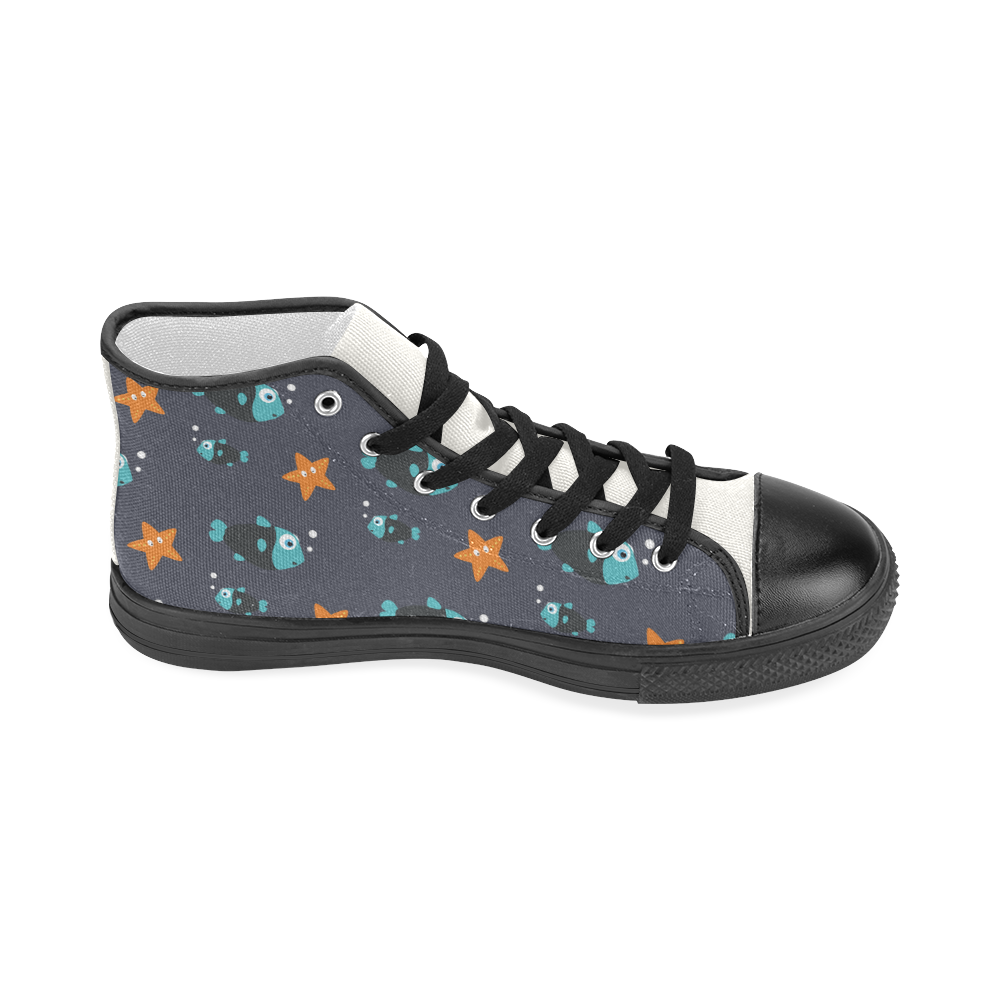 Blue fish and starfish   - sea and fish Women's Classic High Top Canvas Shoes (Model 017)