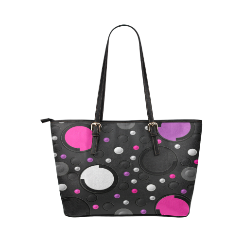 Pink Purple Circles Leather Tote Bag/Small (Model 1651)