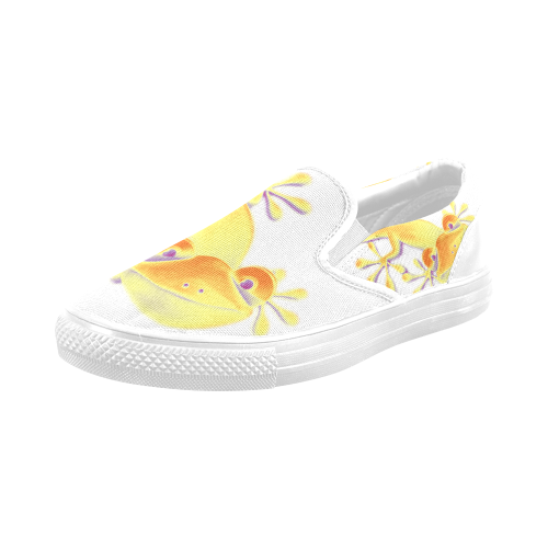 FUNNY SMILING GECKO yellow orange violet Men's Slip-on Canvas Shoes (Model 019)