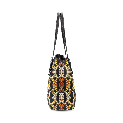 Elegant Oriental Pattern Black Gold Leather Tote Bag/Small (Model 1640)