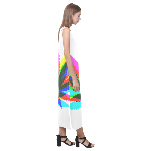 Wild Hemp Leaves - neon colored Phaedra Sleeveless Open Fork Long Dress (Model D08)