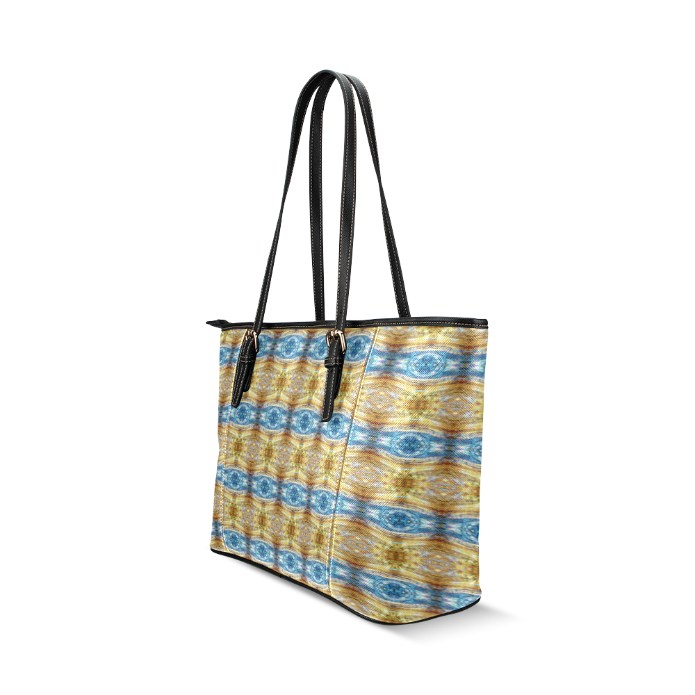 Gold and Blue Elegant Pattern Leather Tote Bag/Small (Model 1640)