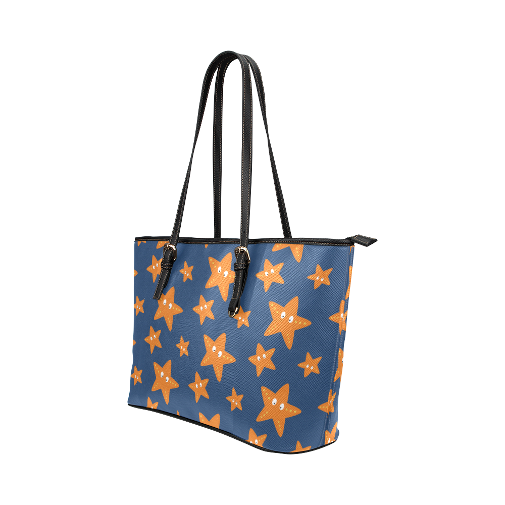 Cute starfish   - cute and sea Leather Tote Bag/Large (Model 1651)
